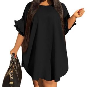 Black Ruffle Sleeve Shift Dress - Women